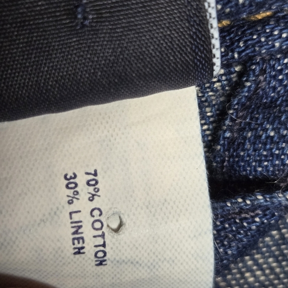 GAP Y2K Denim Blazer Jacket Womens 12‎ Dark Wash Cotton Linen Pink Stitching - Picture 7 of 8